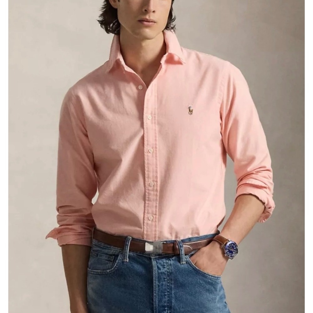 Polo Ralph Lauren Mens Peach Oxford Slim Fit Button Down Shirt XXL Long Sleeve‎